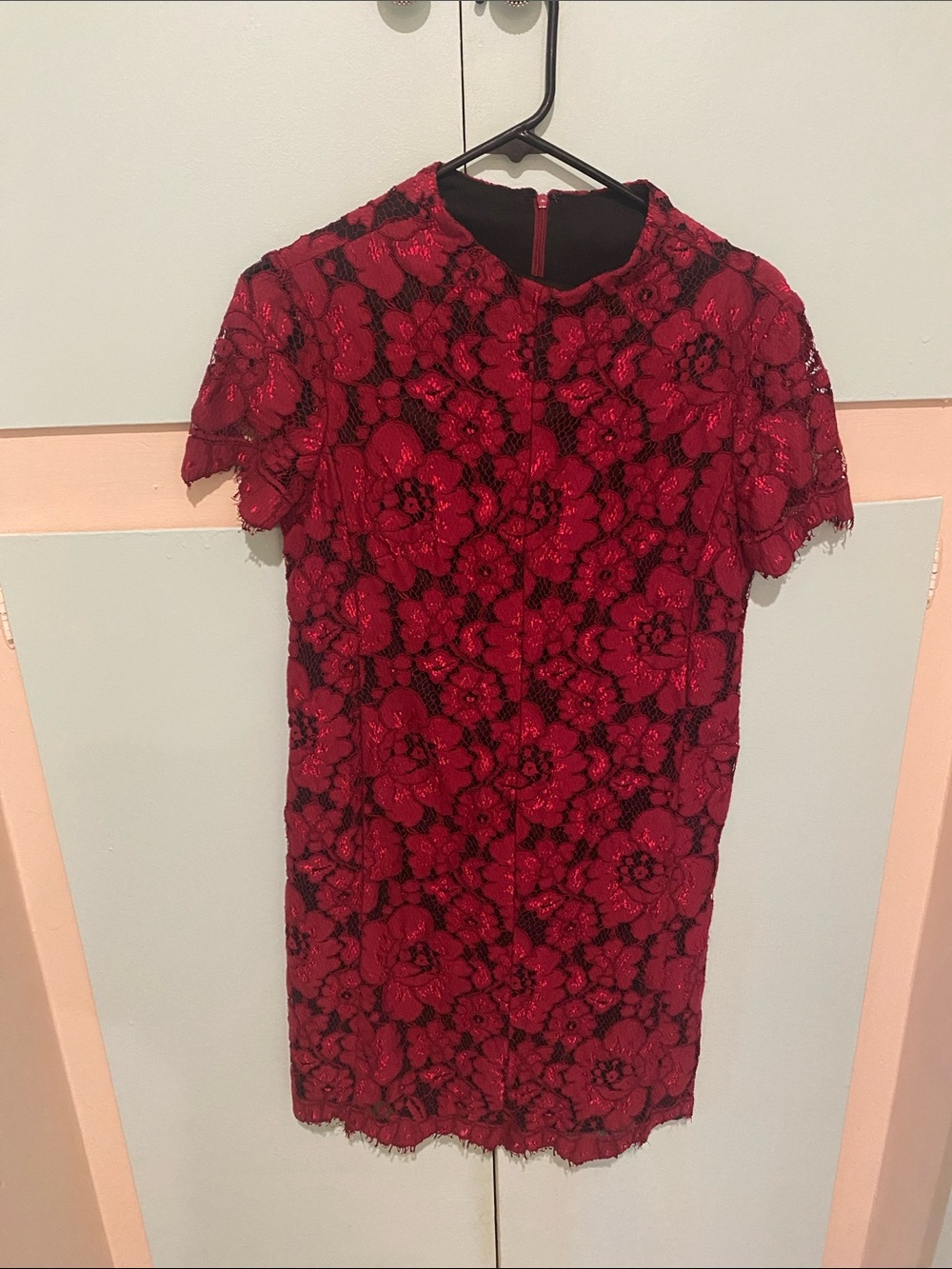 Betsey Johnson Red and Black Floral Lace Mini Dress